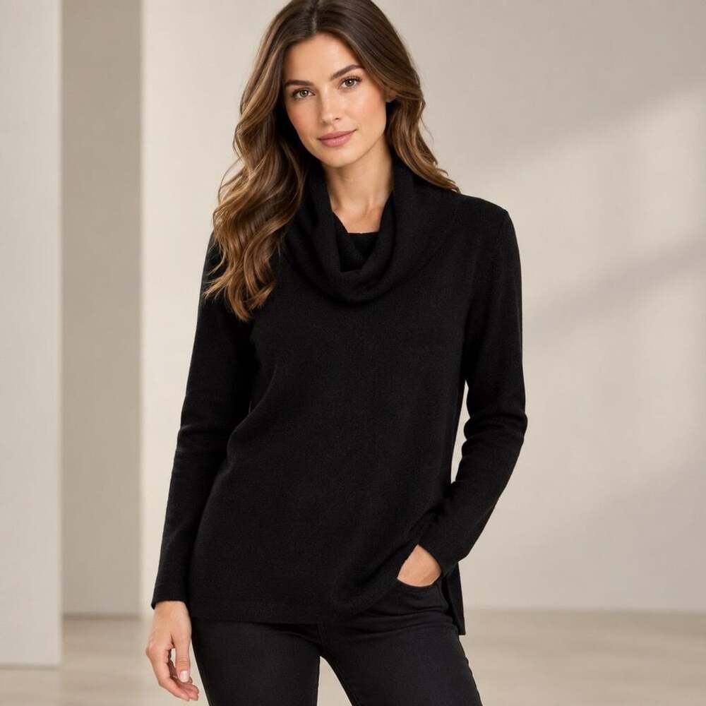 French Connection Cowl Neck Sweater Size L Black Long Sleeve Knit